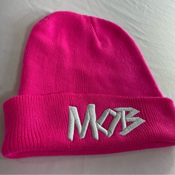 Hot Pink “MOB” Embroidered Cuffed Beanie - Picture 2 of 4